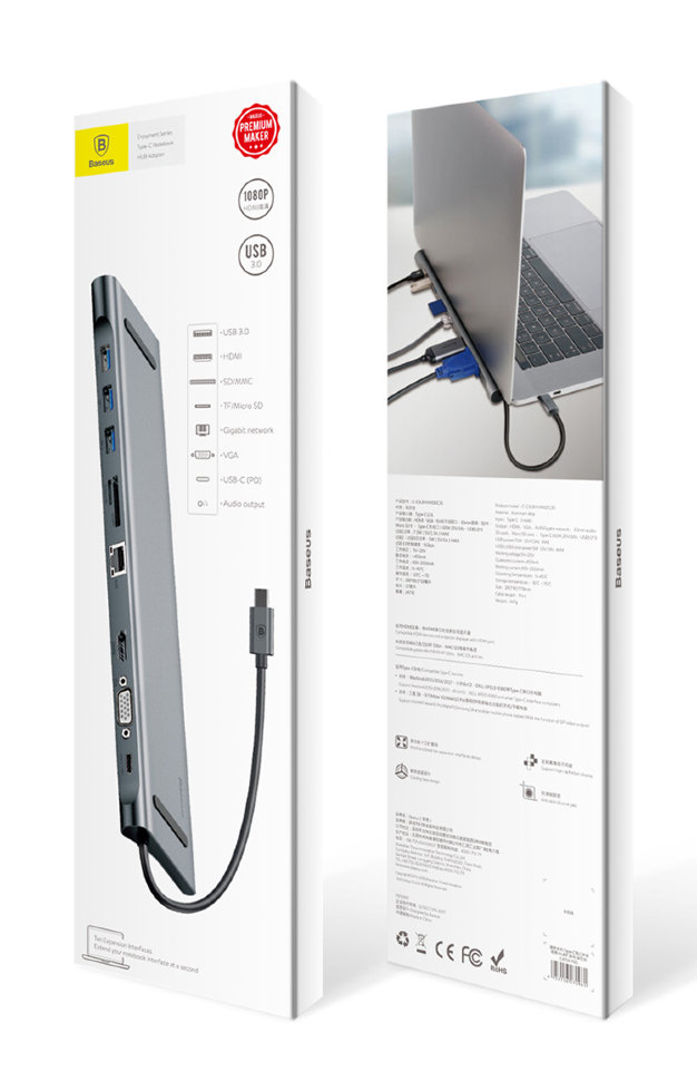 Хаб-переходник 9 в 1 USB-C для MacBook Baseus Enjoyment Series Type-C Notebook HUB Adapter