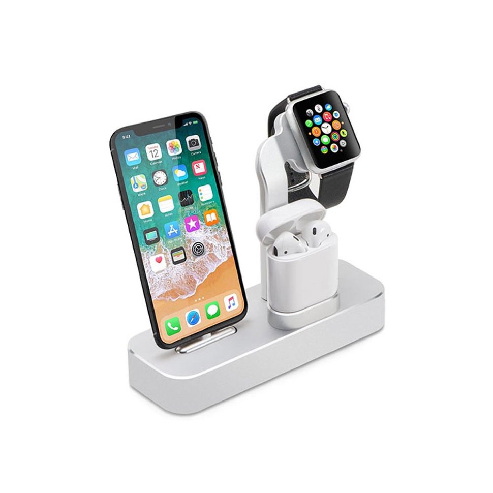 Док-станция CoteetCI 3-in-1 Multifunction Charging Stand для iPhone / Apple Watch / AirPods Silver 