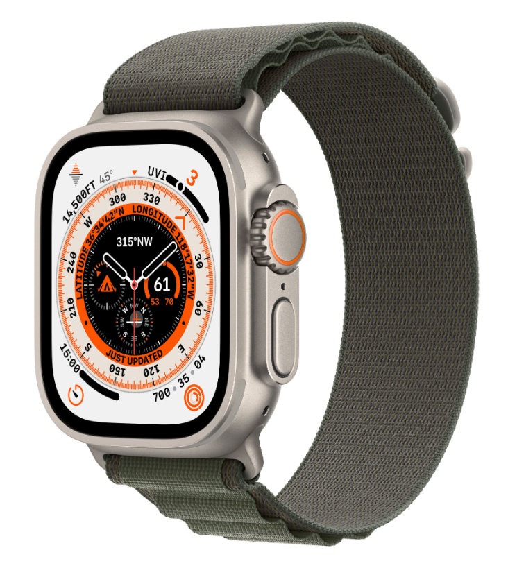 Apple Watch Ultra GPS + Cellular, 49 мм, корпус из титана, ремешок Alpine зеленого цвета, размер S
