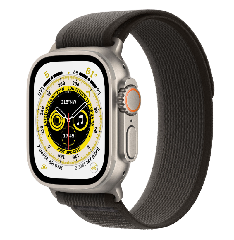 Apple Watch Ultra GPS + Cellular, 49 мм, корпус из титана, ремешок Trail черного/серого цвета, размер S/M