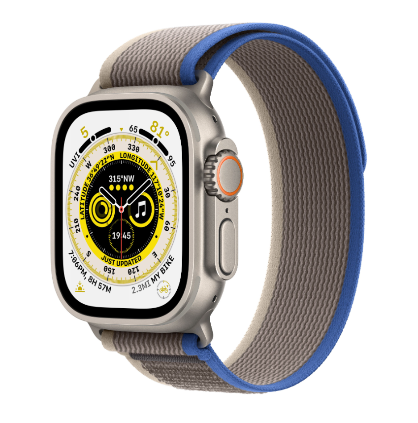 Apple Watch Ultra GPS + Cellular, 49 мм, корпус из титана, ремешок Trail синего/серого цвета, размер M/L