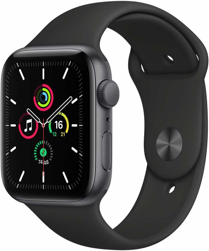 Apple Watch SE 44 мм  спортивный ремешок чёрного цвета