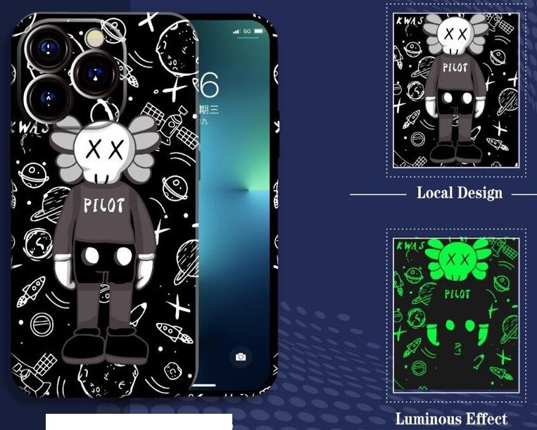 Силиконовый чехол для iPhone 14 Pro (6,1) "Luxo Kaws"(2022)/ Чехол светящиеся в темноте